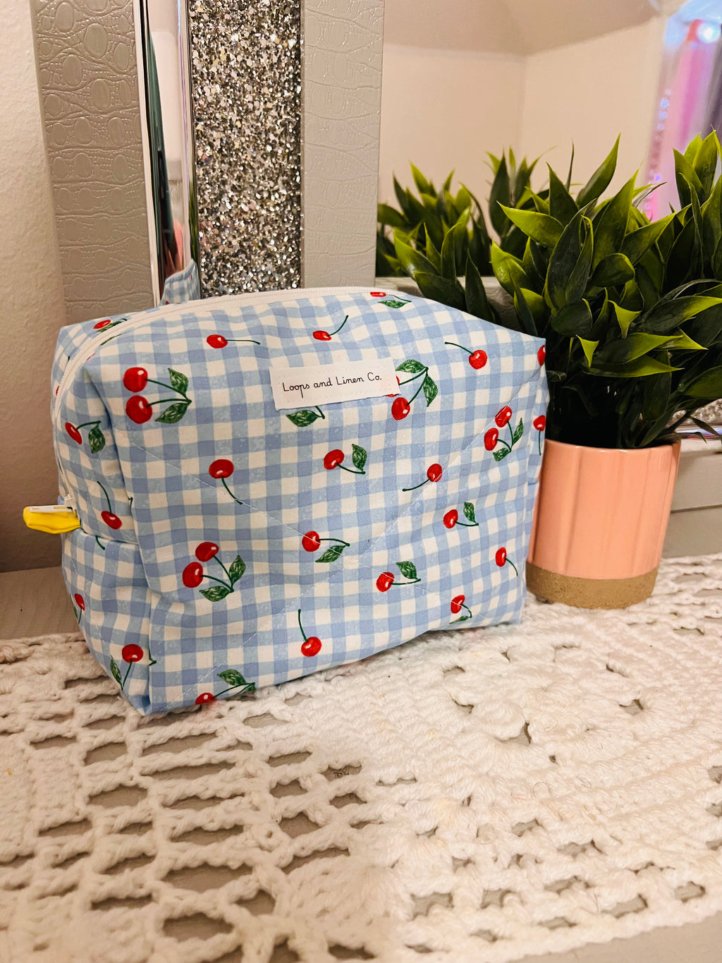 Gingham Cherries Regular Makeup Bags