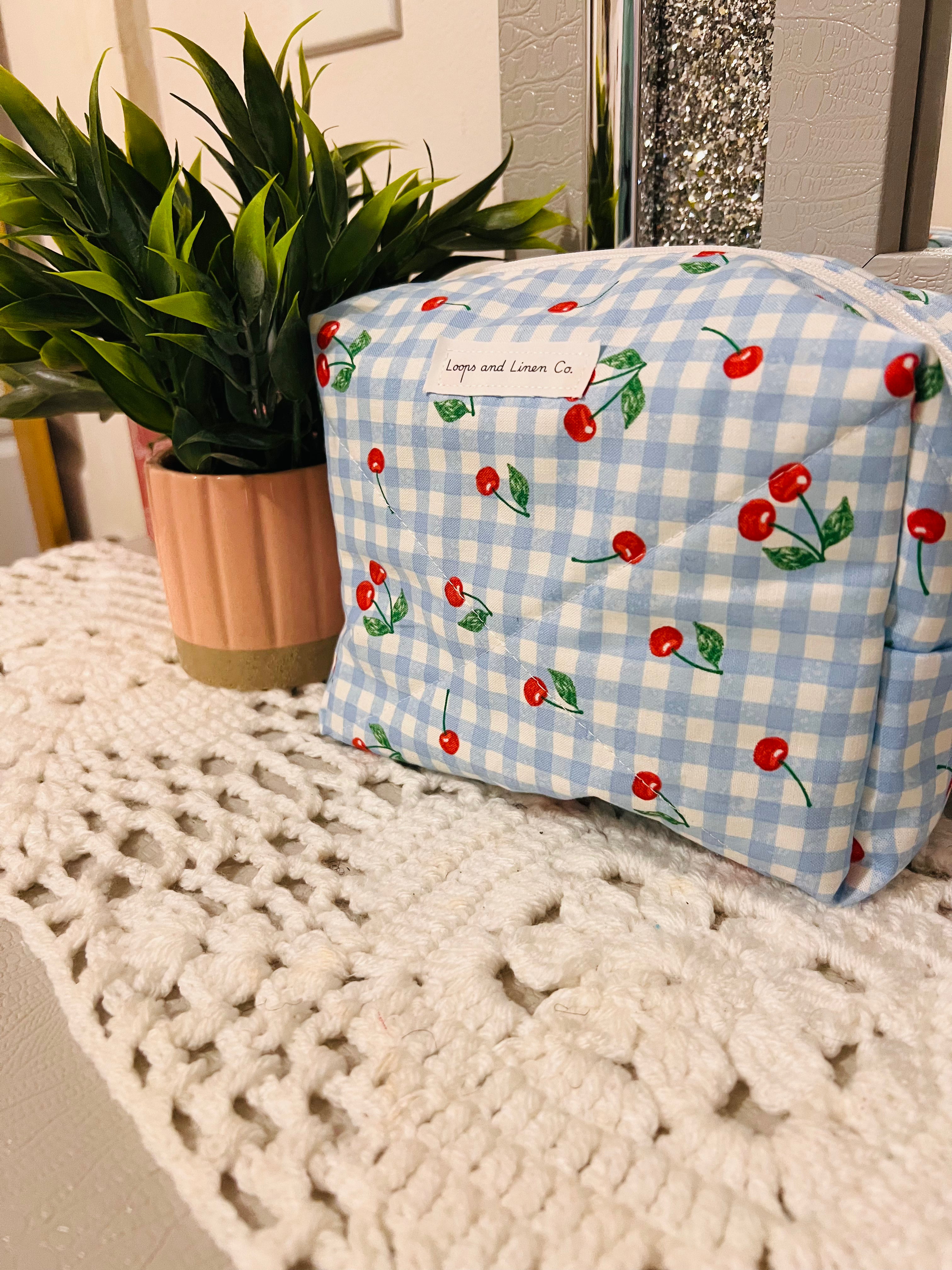 Gingham Cherries Regular Makeup Bags