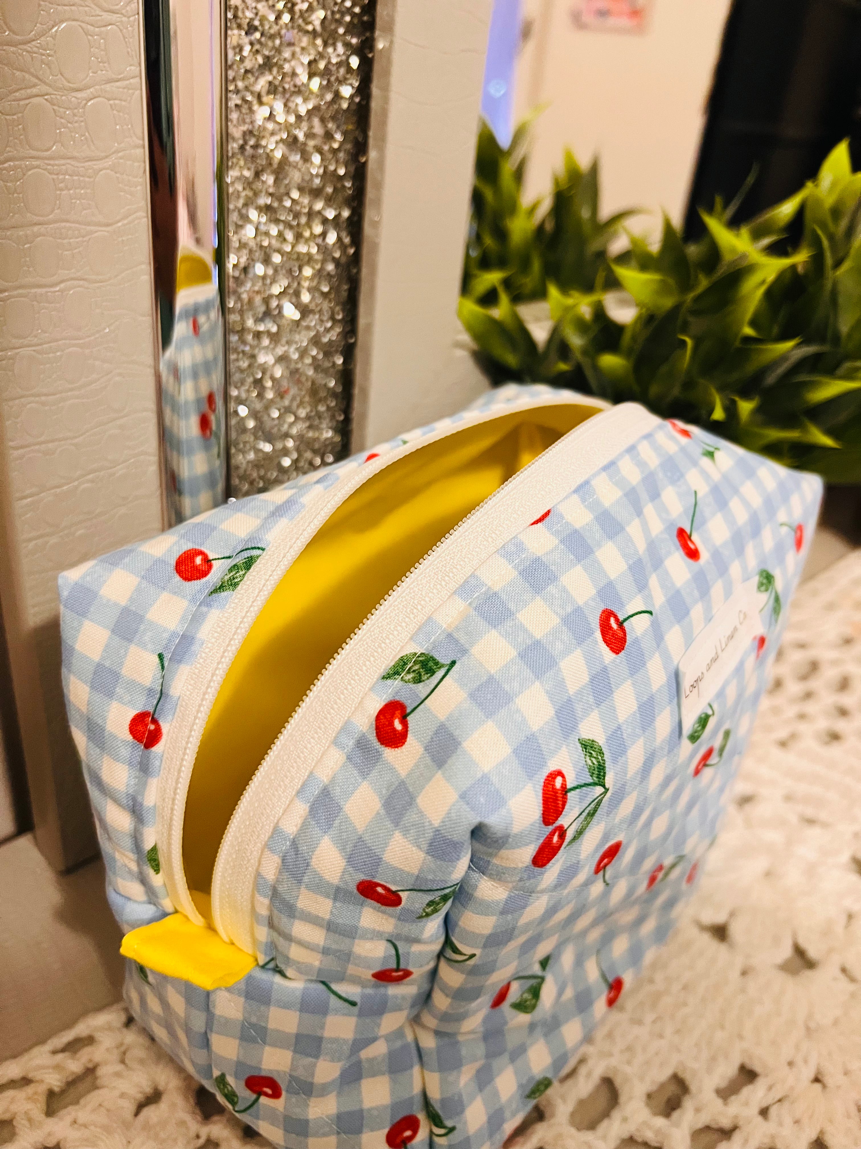 Gingham Cherries Regular Makeup Bags