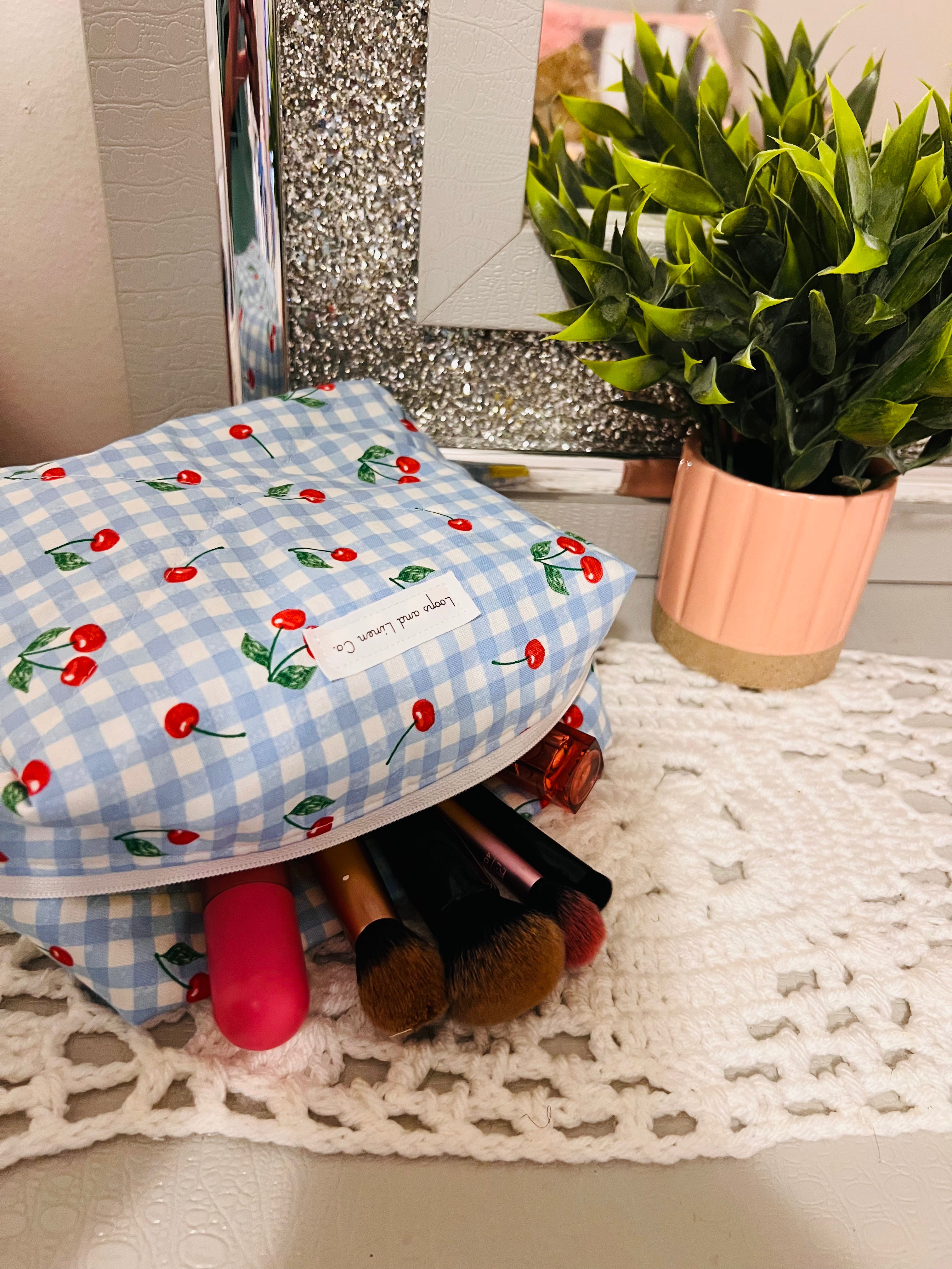 Gingham Cherries Regular Makeup Bags