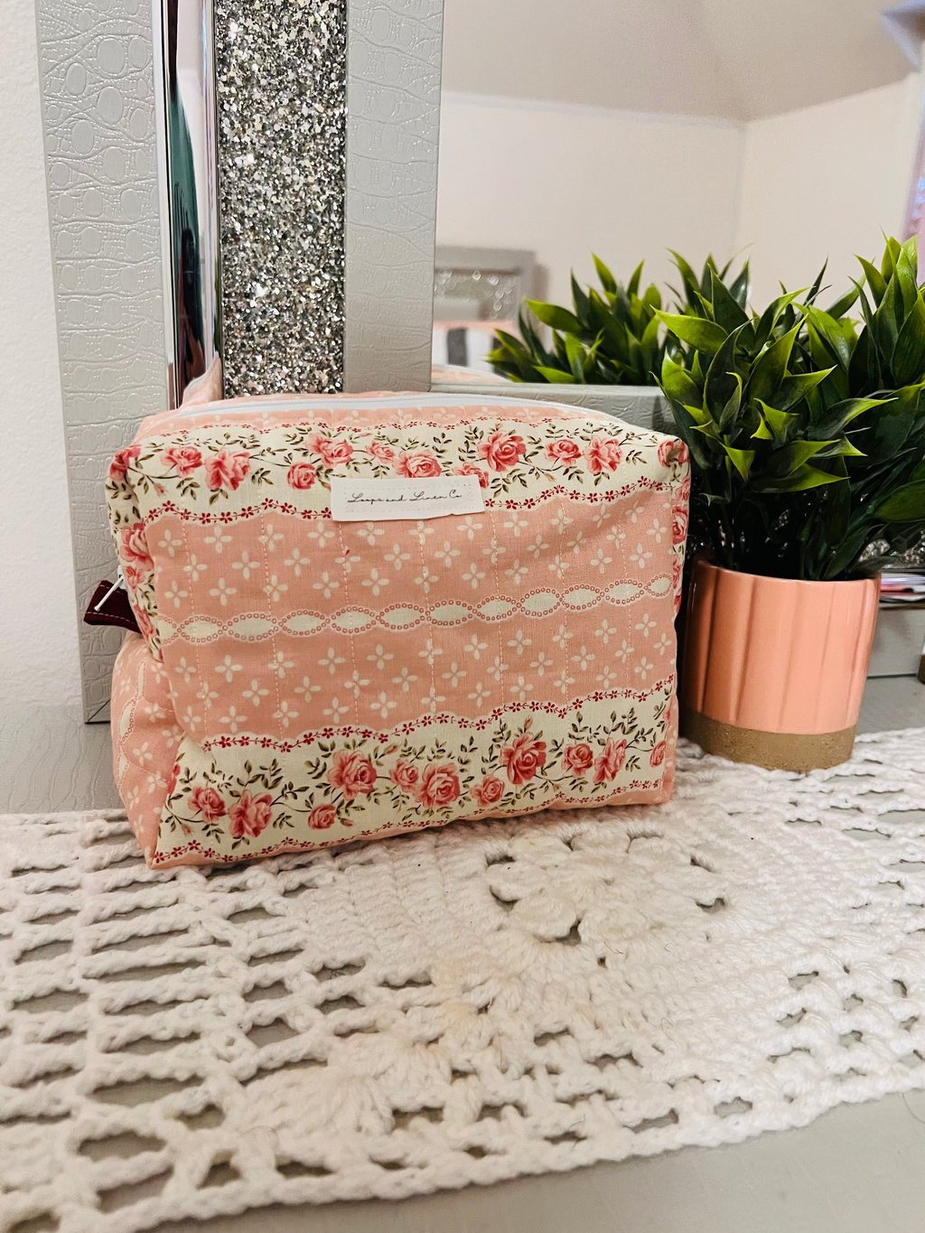 Pink & Cream Floral Regular Makeup Bag