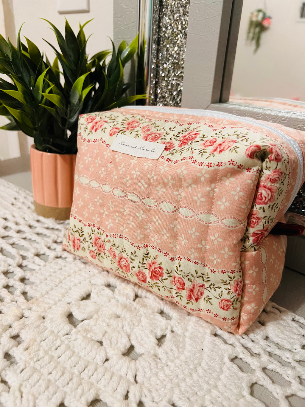 Pink & Cream Floral Regular Makeup Bag