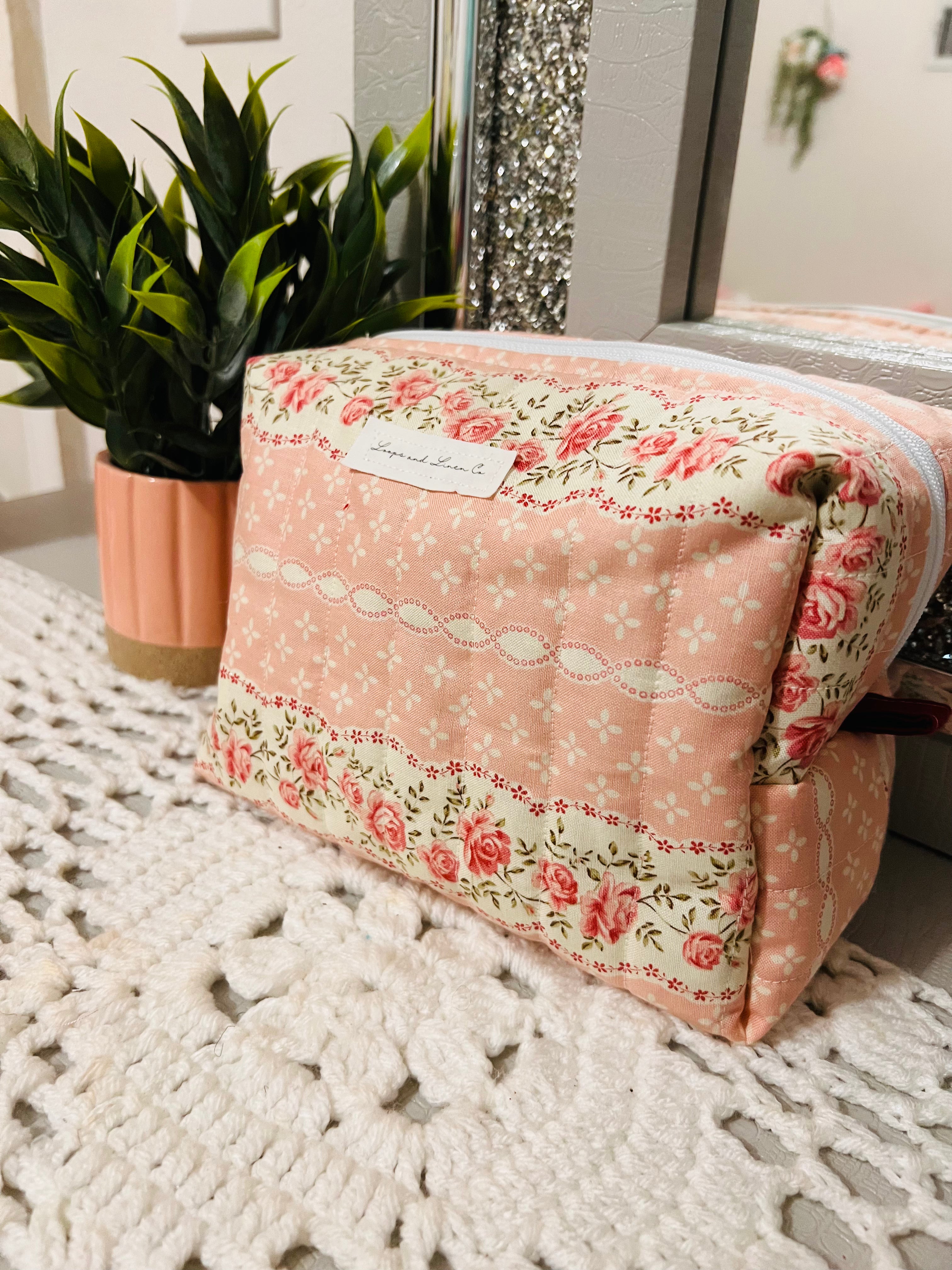 Pink & Cream Floral Regular Makeup Bag