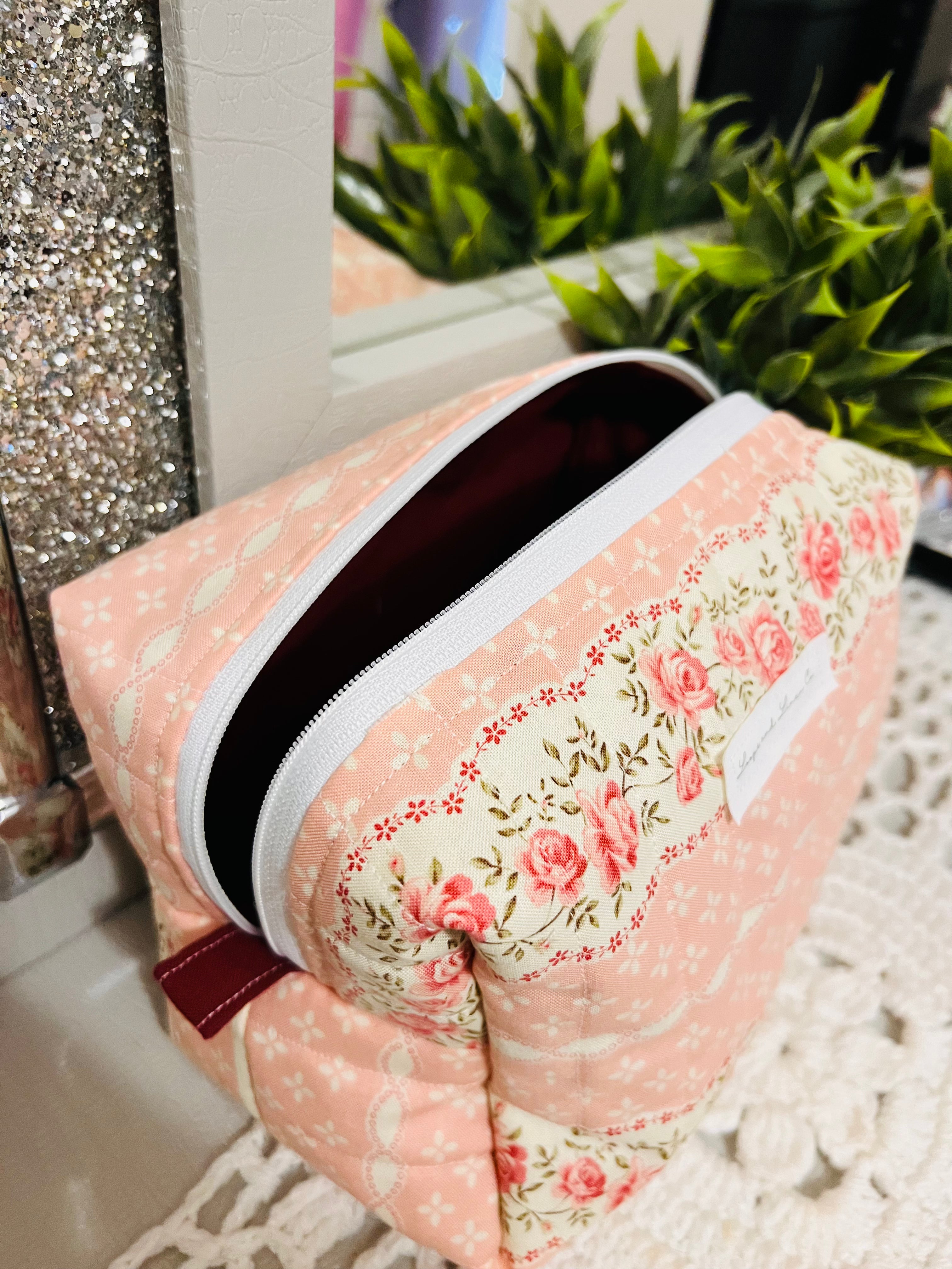 Pink & Cream Floral Regular Makeup Bag
