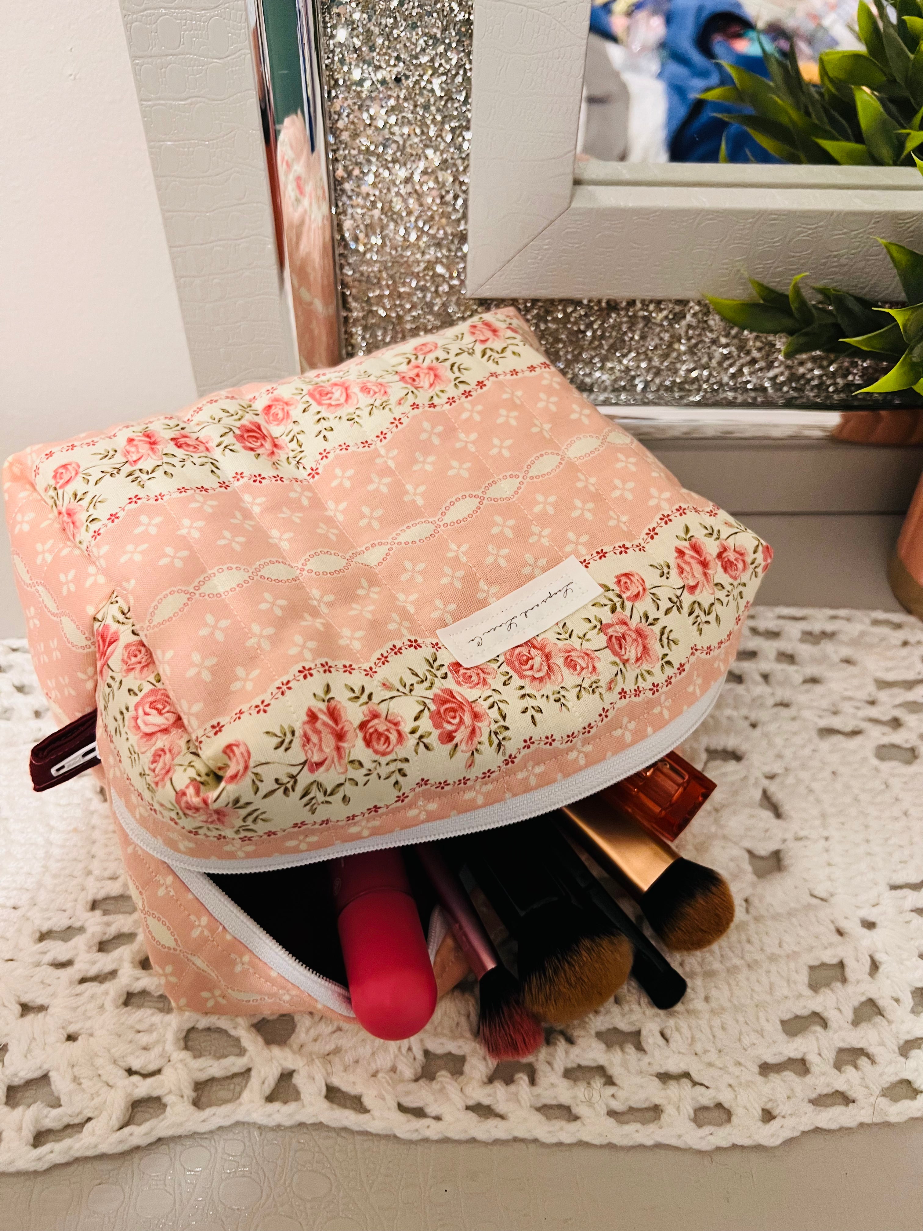 Pink & Cream Floral Regular Makeup Bag