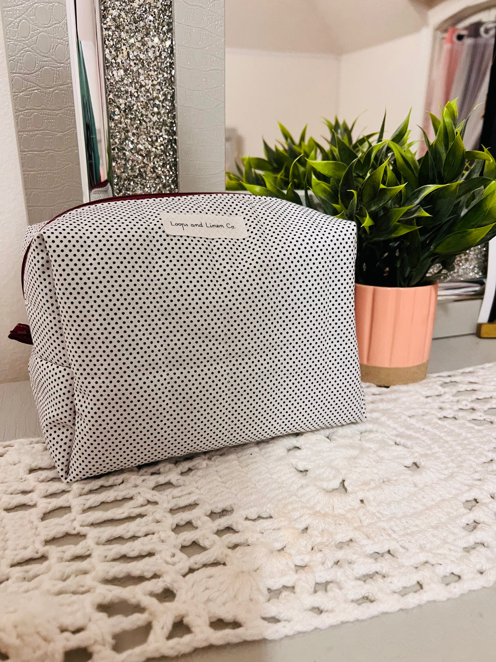 White & Black Polka Dot Regular Makeup Bag