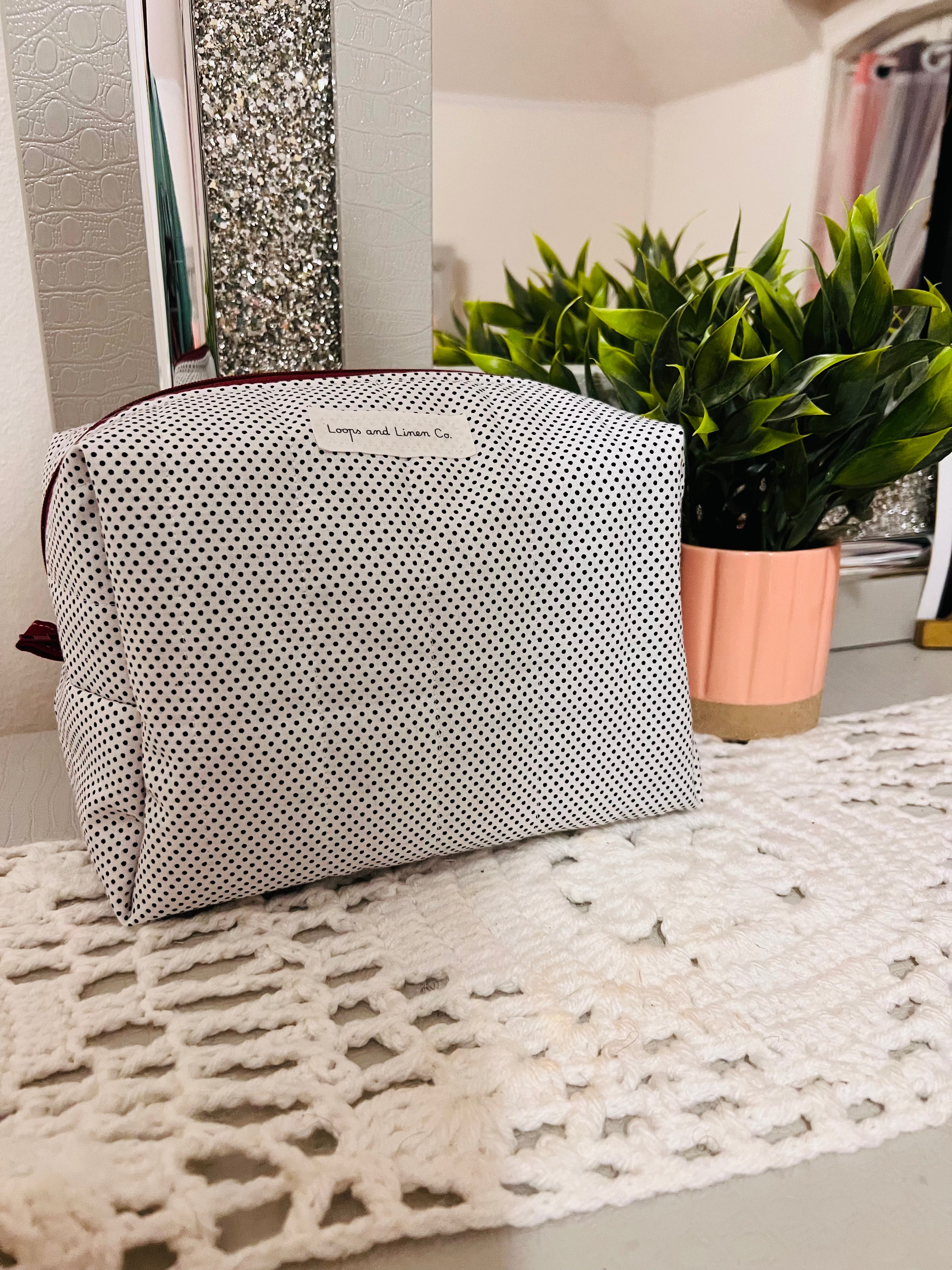 White & Black Polka Dot Regular Makeup Bag