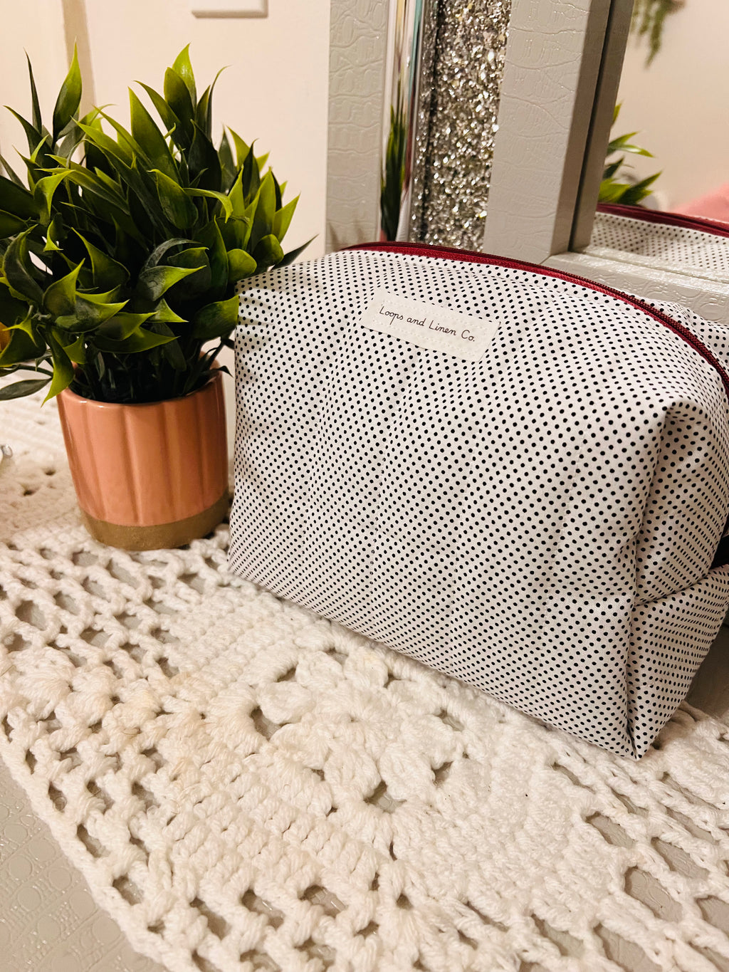White & Black Polka Dot Regular Makeup Bag