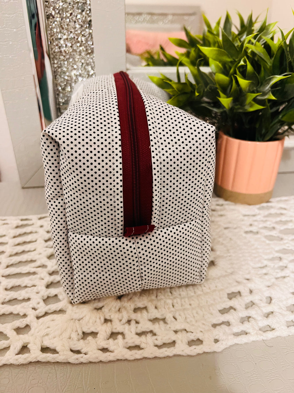 White & Black Polka Dot Regular Makeup Bag