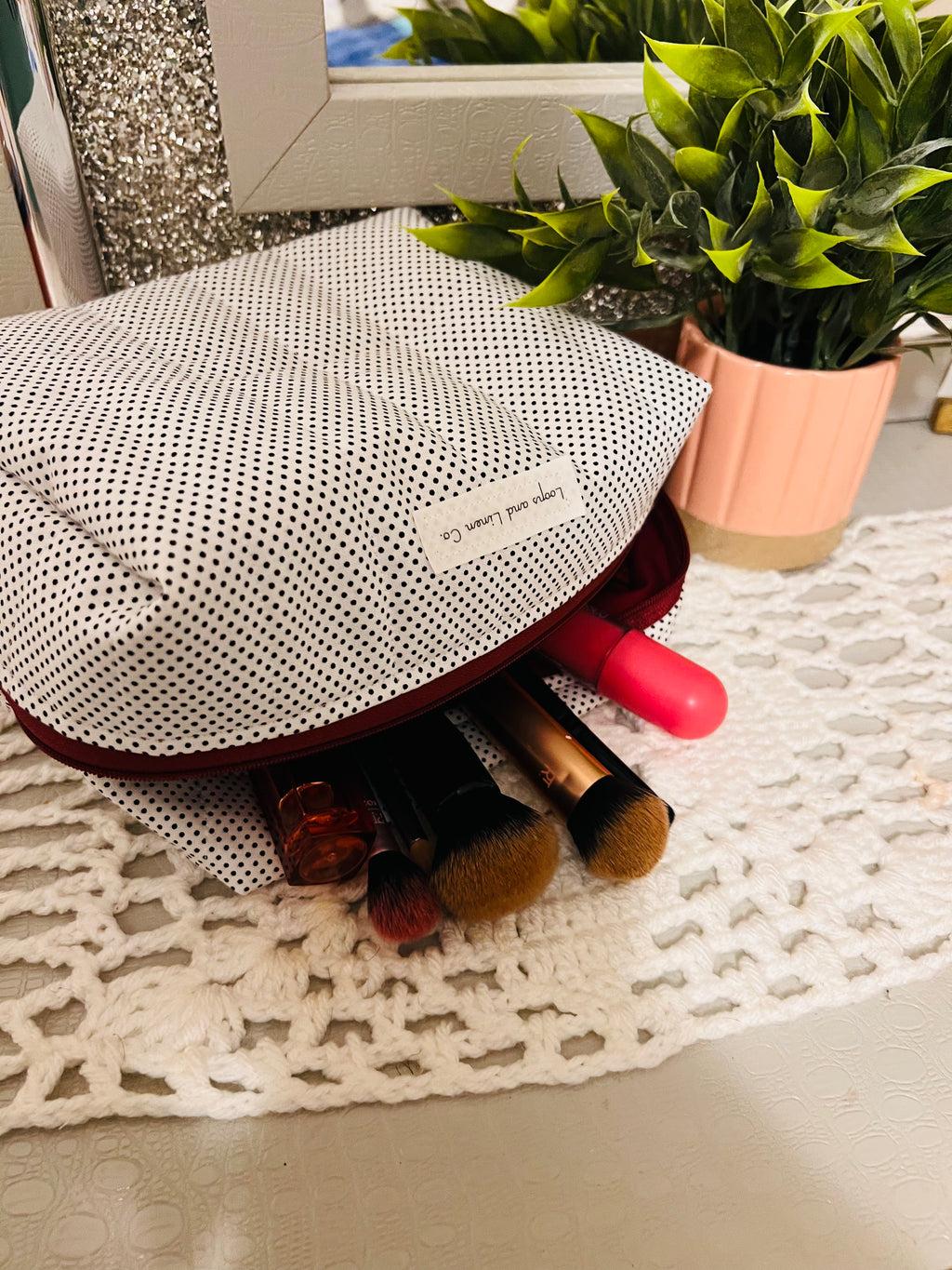White & Black Polka Dot Regular Makeup Bag