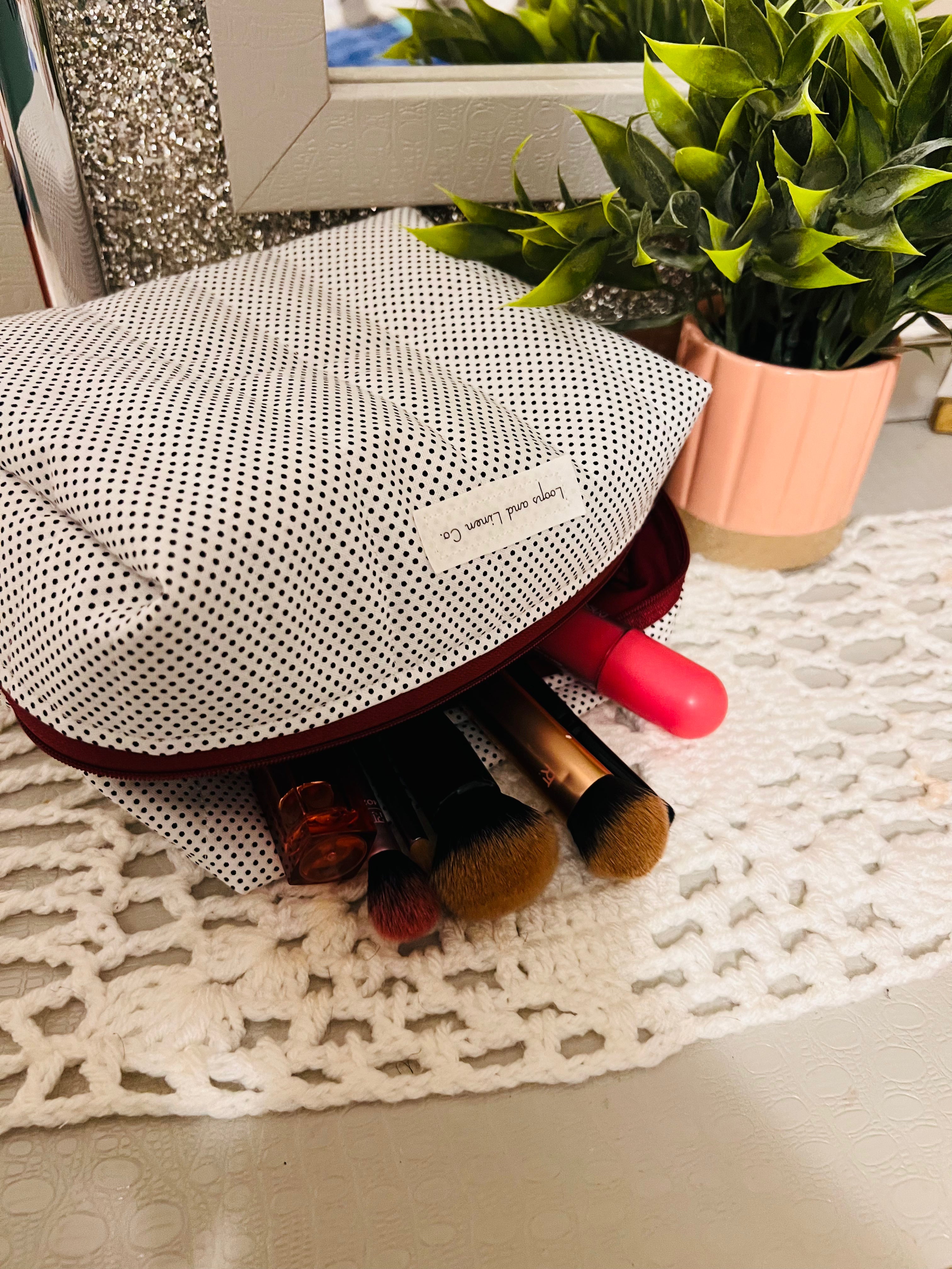 White & Black Polka Dot Regular Makeup Bag